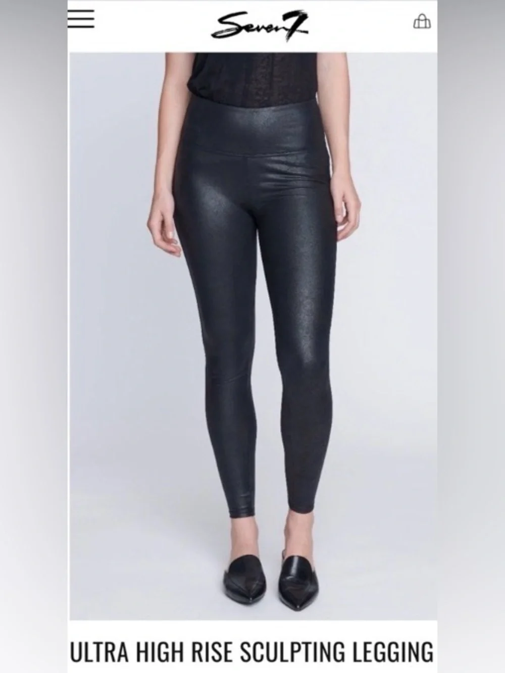 Seven7 Shiny Ultra High-Rise Sculpting Faux Leather Leggings - Black size M